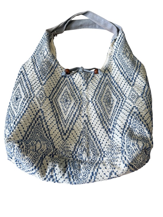 Unbranded Handbags - Blue and Cream Geometric Hobo Tote Bag Beach Bag